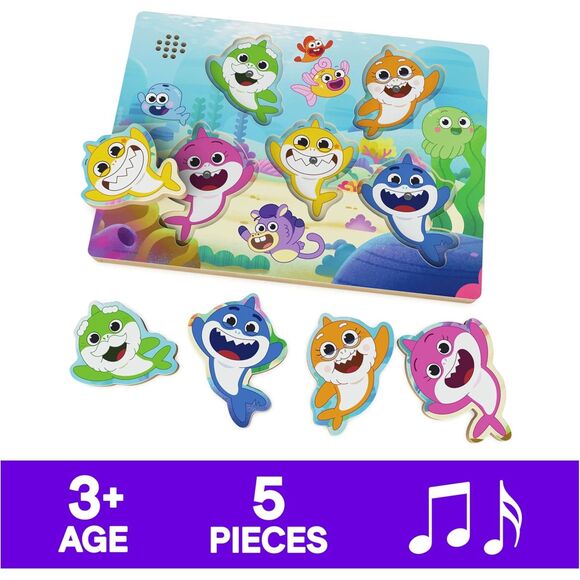 Pinkfong Baby Shark Chunky Musical Wooden Sound Puzzle Spin Master Games - Picture 2 of 4